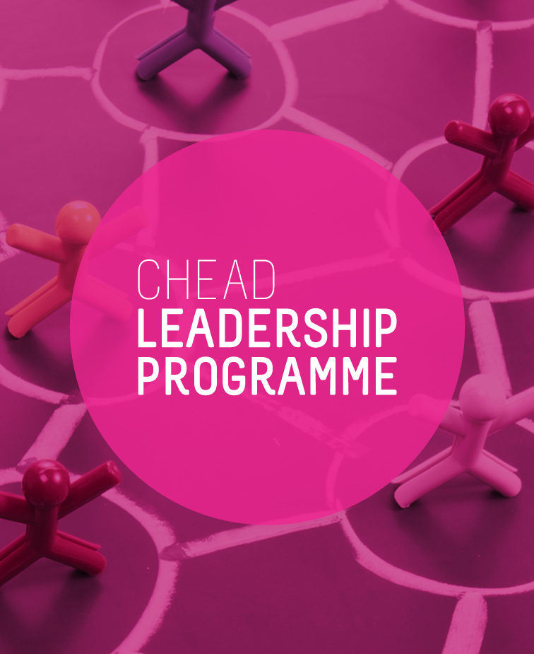 A abstract pink image with a pink circle in the centre with the words CHEAD Leadership Programme